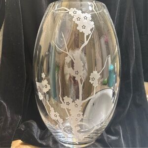 Moda International Clear Glass Vase with Floral Etching
